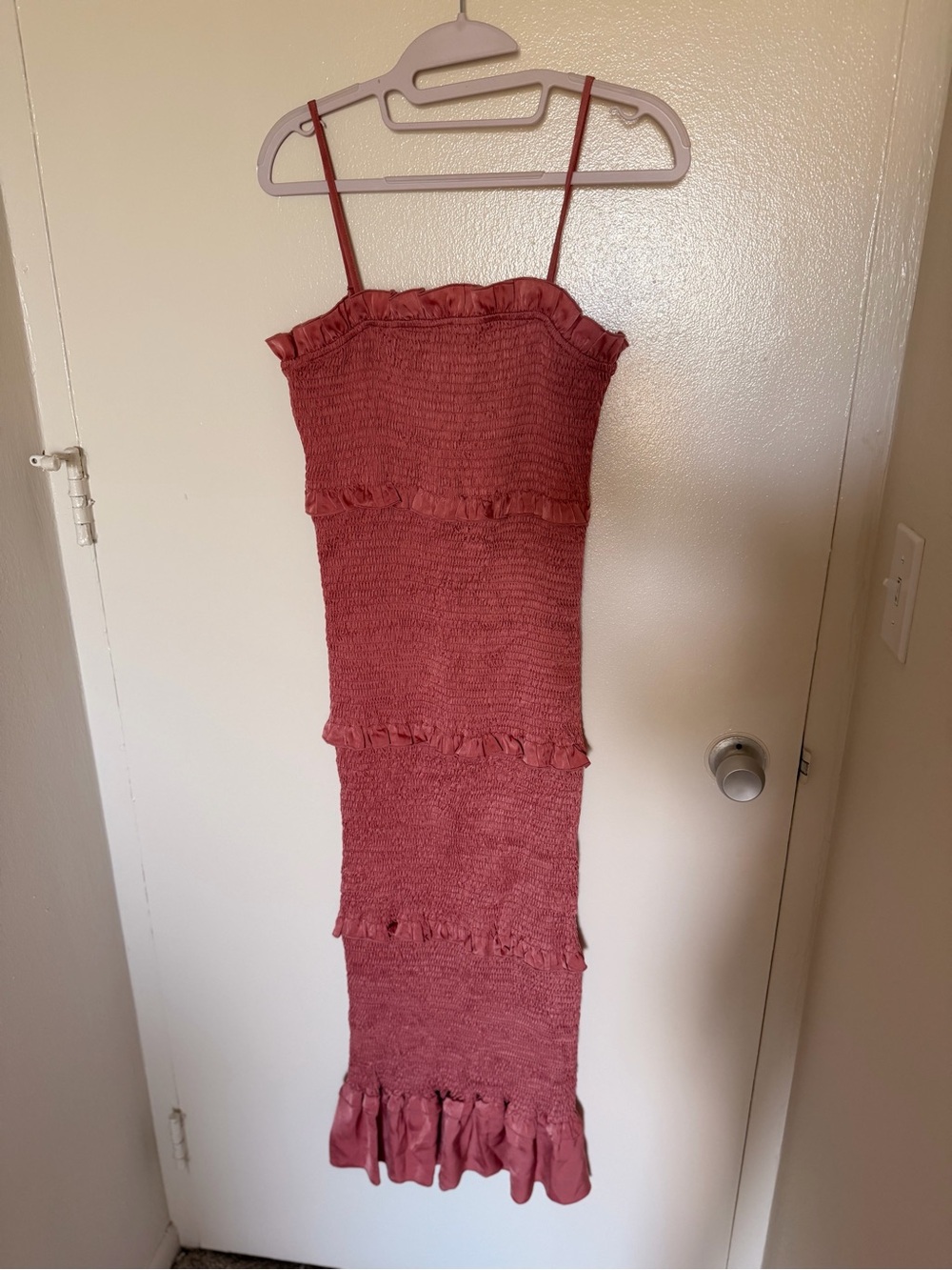Smocked Ruffle Maxi Dress in Dusty Rose